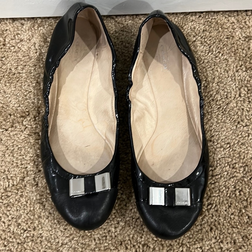 Coach Black Flats with Silver Accents